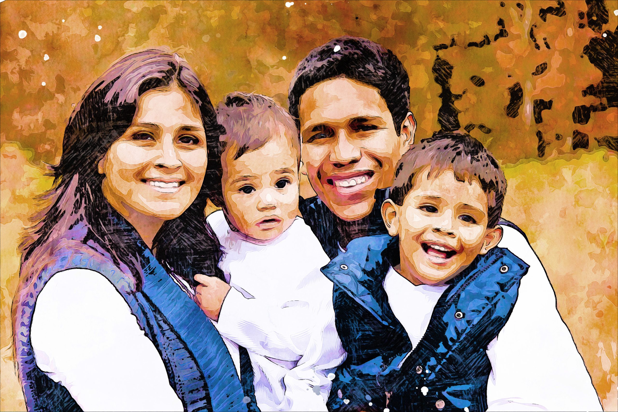 Latino family abstract watercolor